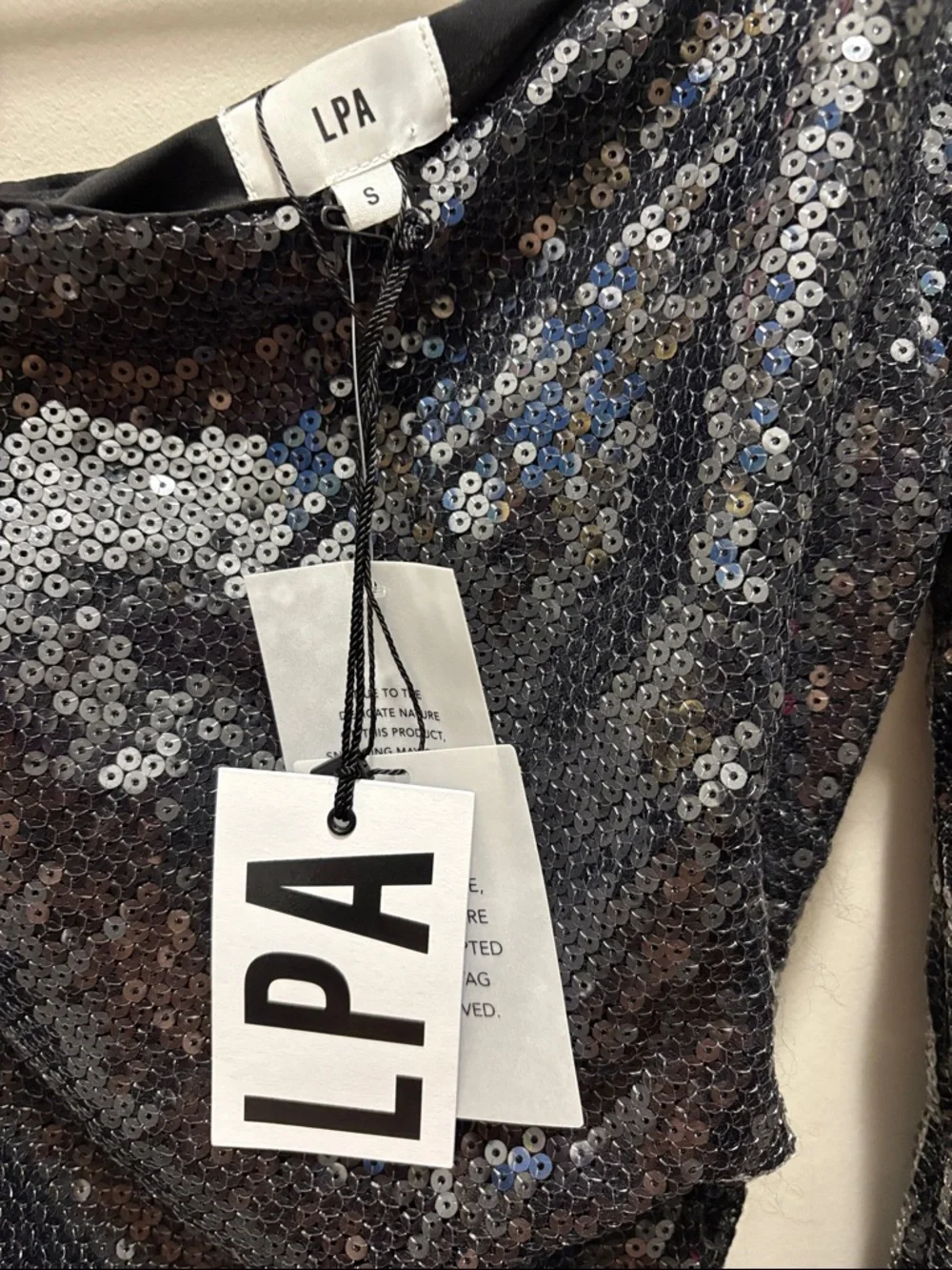 LPA Black Sequin Long-Sleeve Draped Gown - Picture 2 of 12